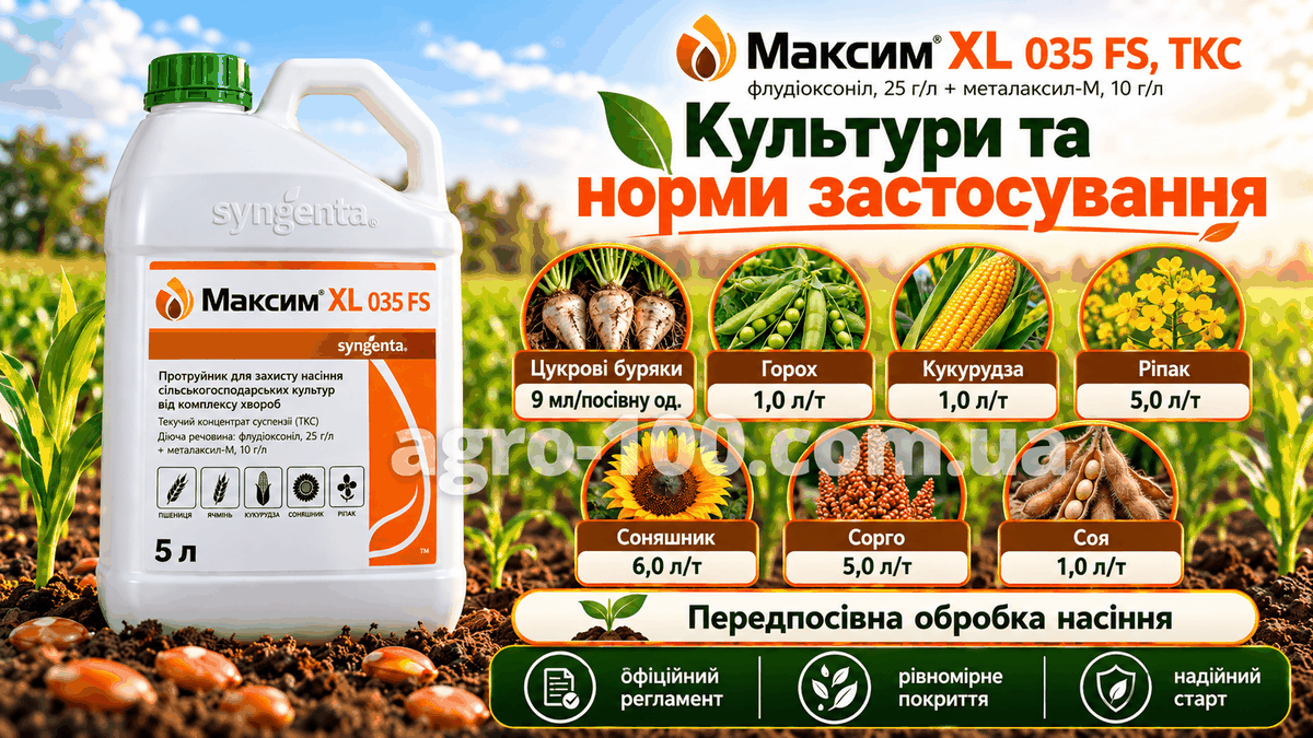 Максим XL 035 FS — офіційні культури та норми застосування
